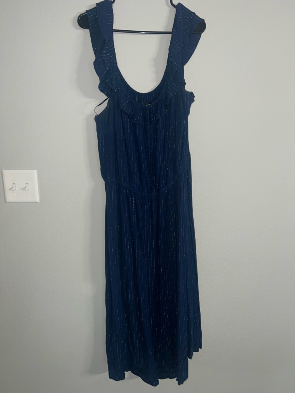 INC International Concepts Navy Maxi Dress with Metallic Thread